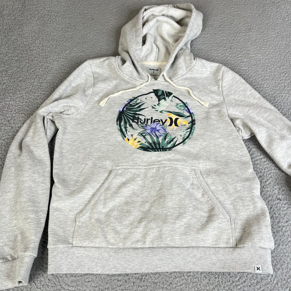 HURLEY  Hoodie Sweatshirt Youth Boy's Medium Gray Pullover Fleece Graphic Casual